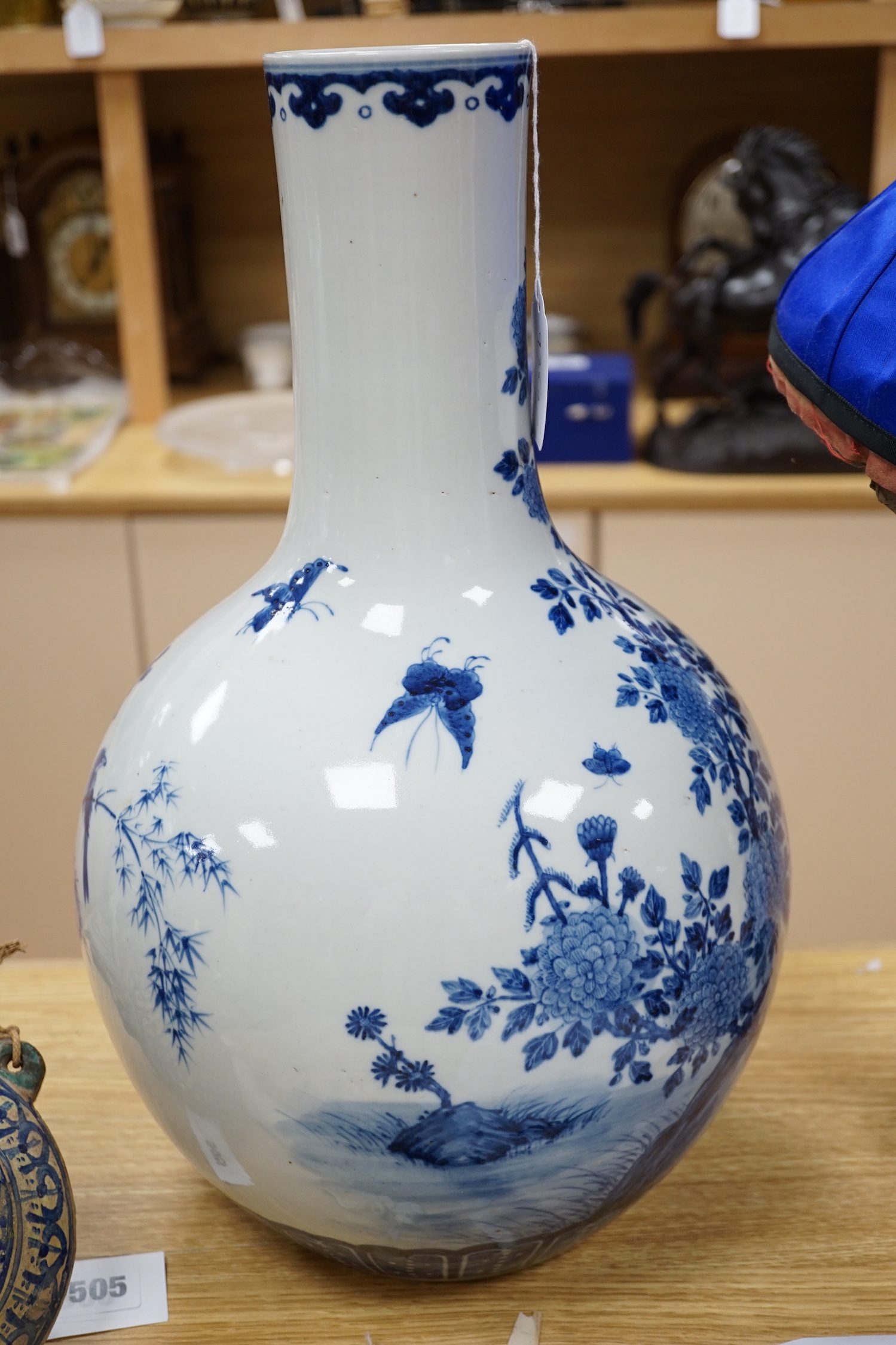 A large Chinese blue and white bottle vase, 46cms high